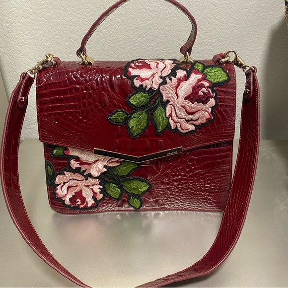 LIKE NEW Brahmin Gabriella - Chianti Rossini Croc Embossed & Rose Embroidery - Picture 11 of 16